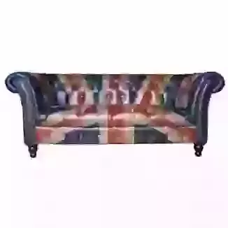 Leather Union Jack Design 3 Seater Chesterfield Sofa